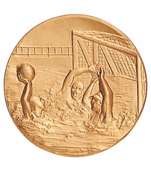 2-Inch in Diameter Round Metal Water Polo Stamped Insert in Gold or Bronze