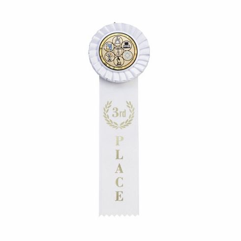 WHITE RIBBON, ROSETTE 3RD PLACE 2 INCH  MYLAR