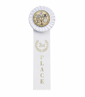 WHITE RIBBON, ROSETTE 3RD PLACE 2 INCH  MYLAR