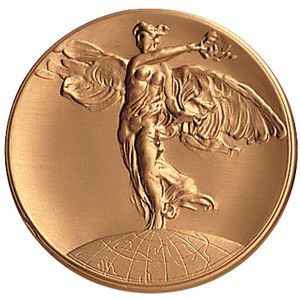 2-Inch in Diameter Round Metal Victory Themed Stamped Insert in Gold