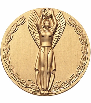 2-Inch in Diameter Round Metal Victory Themed Stamped Insert in Gold