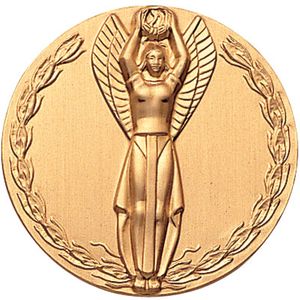 2-Inch in Diameter Round Metal Victory Themed Stamped Insert in Gold