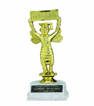 WISDOM BEE TROPHY, 7 INCH, WHITE MARBLEIZED BASE