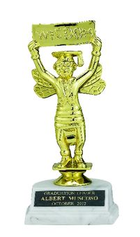 WISDOM BEE TROPHY, 7 INCH, WHITE MARBLEIZED BASE