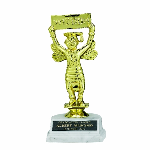 WISDOM BEE TROPHY, 7 INCH, WHITE MARBLEIZED BASE