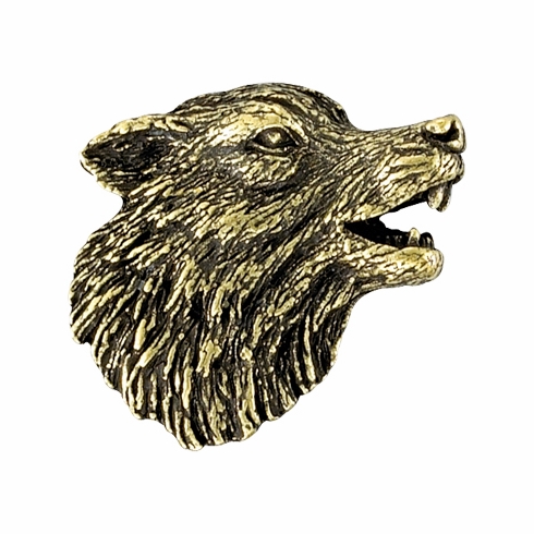 1 Inch in Height Wolf Mascot Pin in Antique Brass
