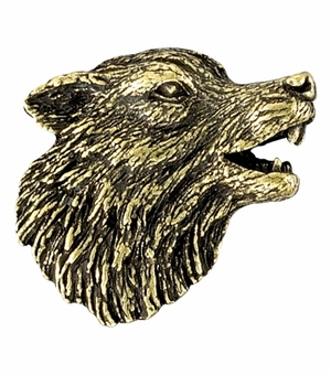1 Inch in Height Wolf Mascot Pin in Antique Brass