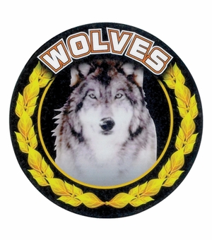 2 Inch in Diameter Round 'Wolves' Themed Mylar and Gold Sports Insert