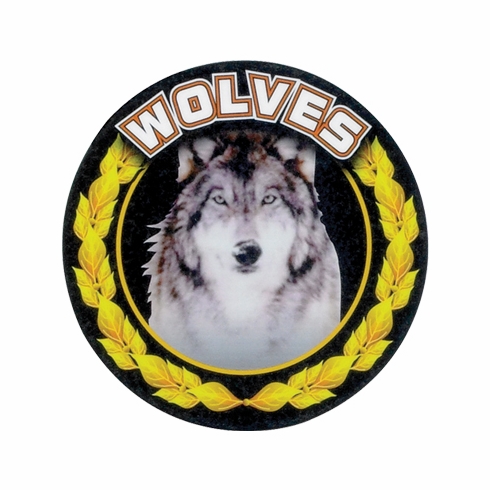 2 Inch in Diameter Round 'Wolves' Themed Mylar and Gold Sports Insert