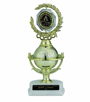 WORLD GLOBE SPINNER, 10-1/4 INCH, WHITE MARBLE BASE,  2 INCH INSERT