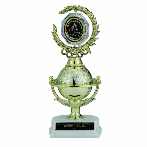 WORLD GLOBE SPINNER, 10-1/4 INCH, WHITE MARBLE BASE,  2 INCH INSERT