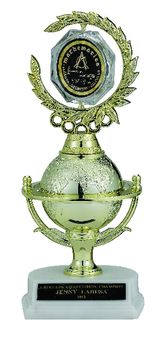 WORLD GLOBE SPINNER, 10-1/4 INCH, WHITE MARBLE BASE,  2 INCH INSERT