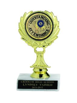 WREATH TROPHY, 5-1/2 INCH, WHITE PLASTIC BASE,  2 INCH INSERT