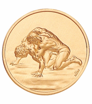 2-Inch in Diameter Round Metal Wrestling Stamped Insert in Gold