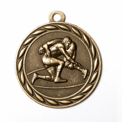 Metal 2-Inch in Diameter Round Wrestling Medal with Cutomizable Back in Multiple Colors