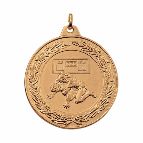 2 Inch Die-Struck Wrestling Medal with Antique Finish in Gold, Silver, or Bronze