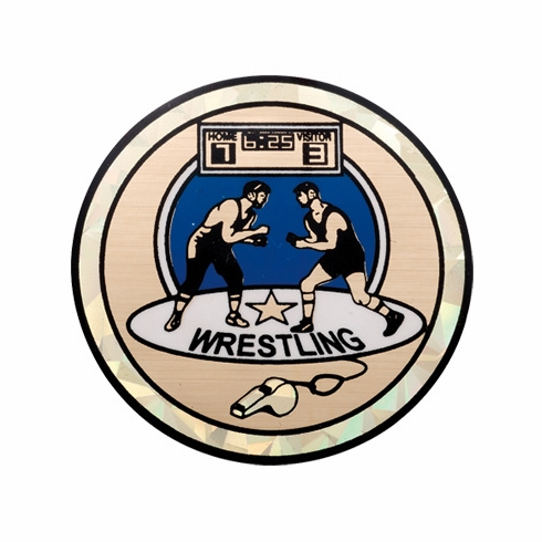2 Inch in Diameter Round Wrestling Themed Insert with Mylar Detailing
