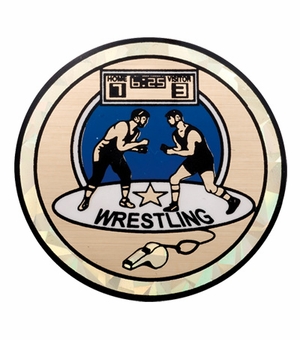 2 Inch in Diameter Round Wrestling Themed Insert with Mylar Detailing