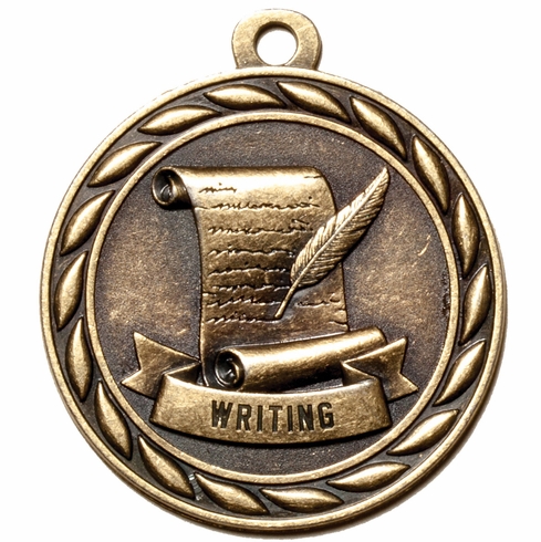 Metal 2-Inch in Diameter Round Writing Medal with Cutomizable Back in Antique Brass