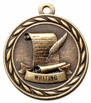 Metal 2-Inch in Diameter Round Writing Medal with Cutomizable Back in Antique Brass