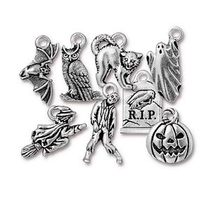 Antiqued Pewter Halloween Charm Mix Set