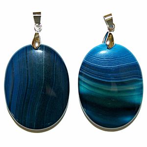 Blue Onyx Banded Oval Pendant 