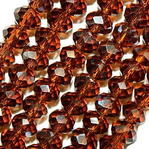Glass Beads Faceted Rondelles Amber Brown (4x6mm)