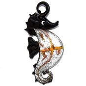 Glass Lampwork Pendants: Black &  Silver Seahorse