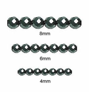Hematite Beads: Round Facet Diamond Cut (8mm)