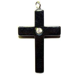 Hematite Pendant: Cross With Rhinestone
