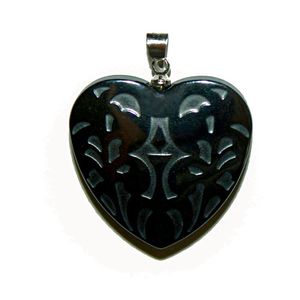Hematite Pendant: Scroll Heart