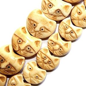 Kitty Cat Face Carved Ox Bone Beads