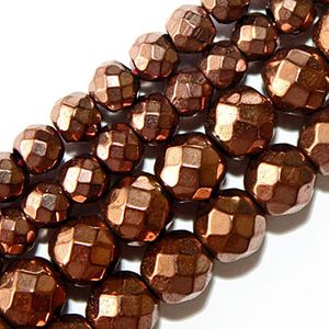 Magnetic Hematite Beads: Faceted Round Copper Brown