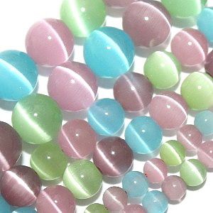 Multi-Pastel Fiber Optic Cats Eye Beads (8mm)
