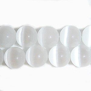 White Fiber Optic Cats Eye Beads (8mm)
