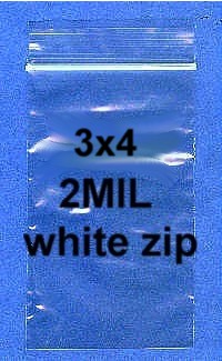 Ziplock Bags 2 Mil: White Zip (3x4)