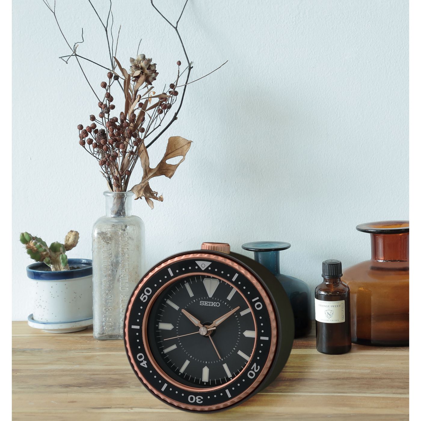 Mai Heritage Metallic Black & Gold Alarm Clock by Seiko