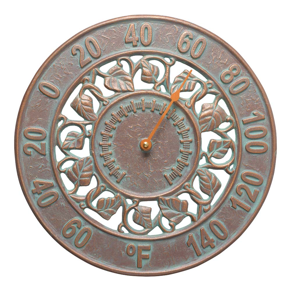 Whitehall Ivy Silhouette Clock & Thermometer Package, Bronze, Set Of An Aluminum Analog Clock And Dial Thermometer With Ivy Pattern