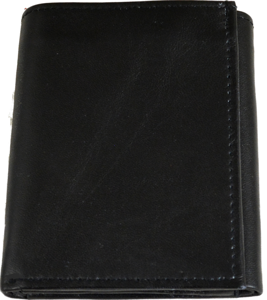 Black Leather Trifold Wallet, Velcro Closure