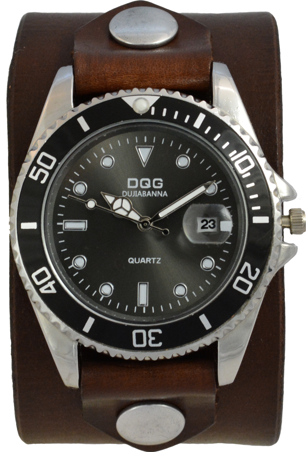 Men's Dark Brown Leather Cuff Watch Diver