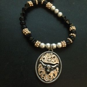 Longhorn Charm stretch bead bracelet