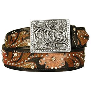 Nocona Hand Painted Rhinestone Belt Black