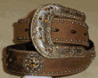 Nocona Ladies Fancy Brown Topez Bling Concho and Calf Hair Belt