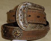 Nocona Ladies Fancy Brown Topez Bling Concho and Calf Hair Belt
