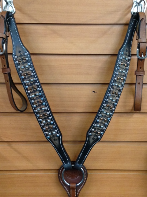 Showman Acorn Leaf Tooled Leather Pulling Collar For Horses - Made In India
