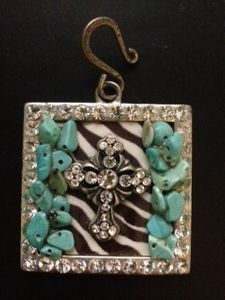 Square Turquiose & Zebra Cross Pendant