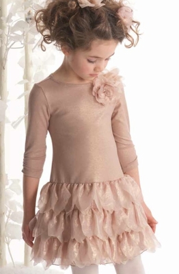 Biscotti *Shimmering Rose Long Sleeve Tiered Dress in Gold*