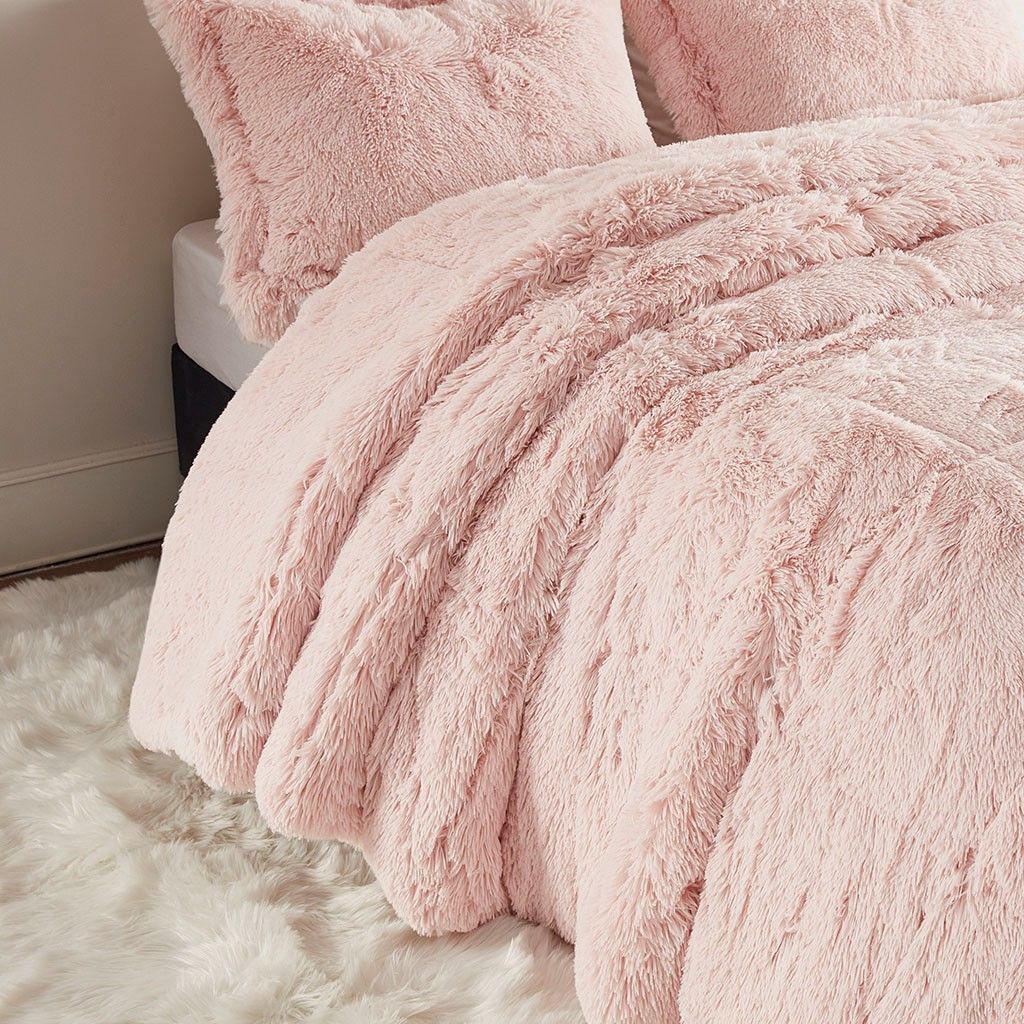 Minky Plush Faux Fur Pink Comforter Set
