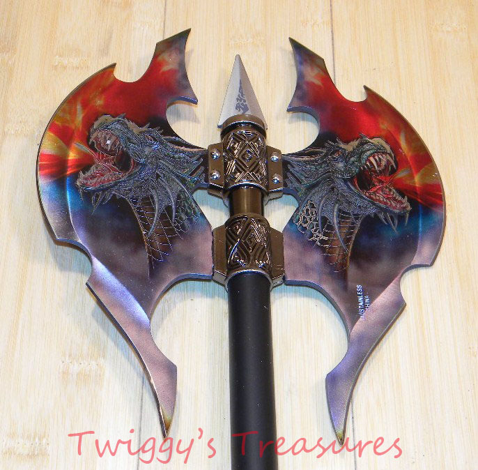 Double Bladed Fantasy Dragon Axe KX6602PS Battle Axes and Mace