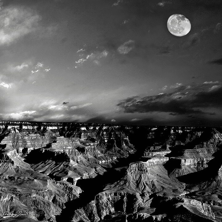 Moon Over the Canyon - BW